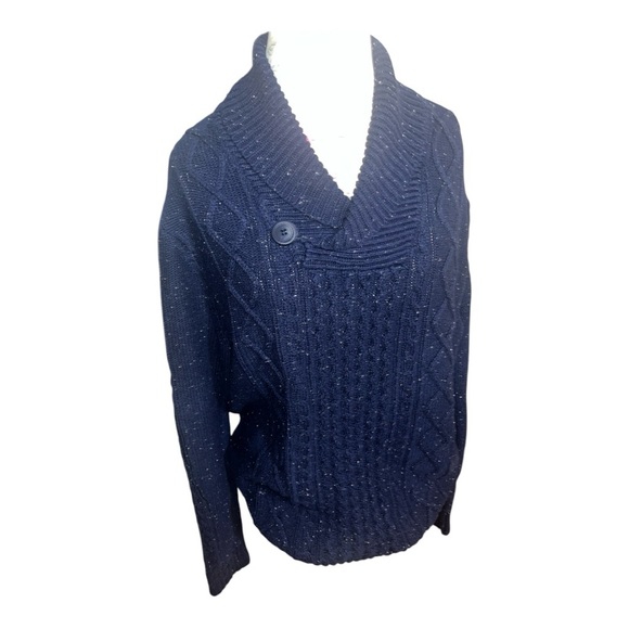 GAP Women’s Cabled Shawl Collar Button Sweater in Speckled Navy Size L - Picture 4 of 7